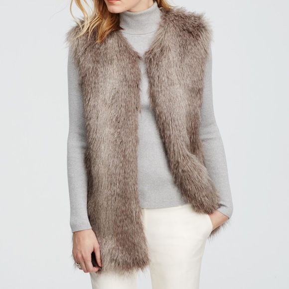 Ann Taylor Jackets & Blazers - Ann Taylor Gray Faux Fur Long Vest Lined in Black